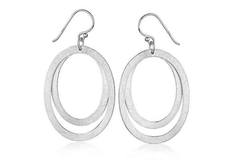 Materia Paar Ohrhänger Damen Silber Oval Kreise mattiert SO-483, 925 Sterling Silber von Materia