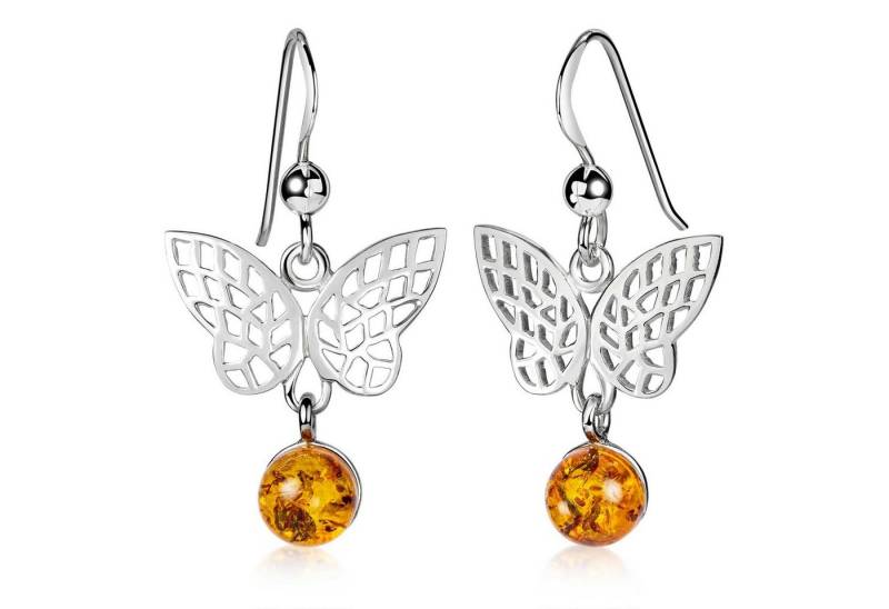 Materia Paar Ohrhänger Damen Silber Schmetterling Bernstein Braun Orange SO-485, 925 Sterling Silber von Materia