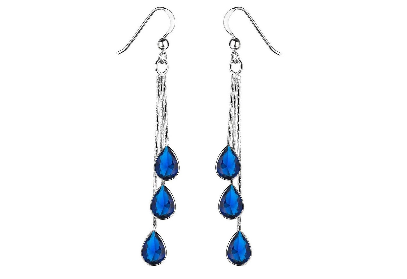 Materia Paar Ohrhänger Damen Tropfen Ohrhänger Zirkonia Blau SO-277, 925 Sterling Silber von Materia