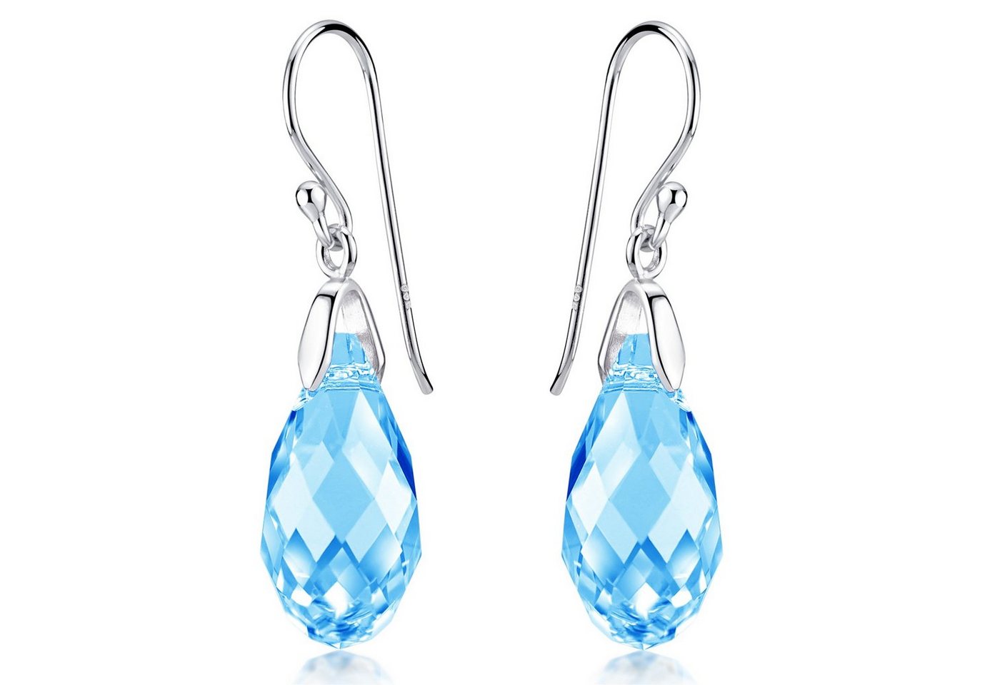 Materia Paar Ohrhänger Tropfen Kristall Blau / Hellblau SO-374, Haken aus 925 Sterling Silber von Materia