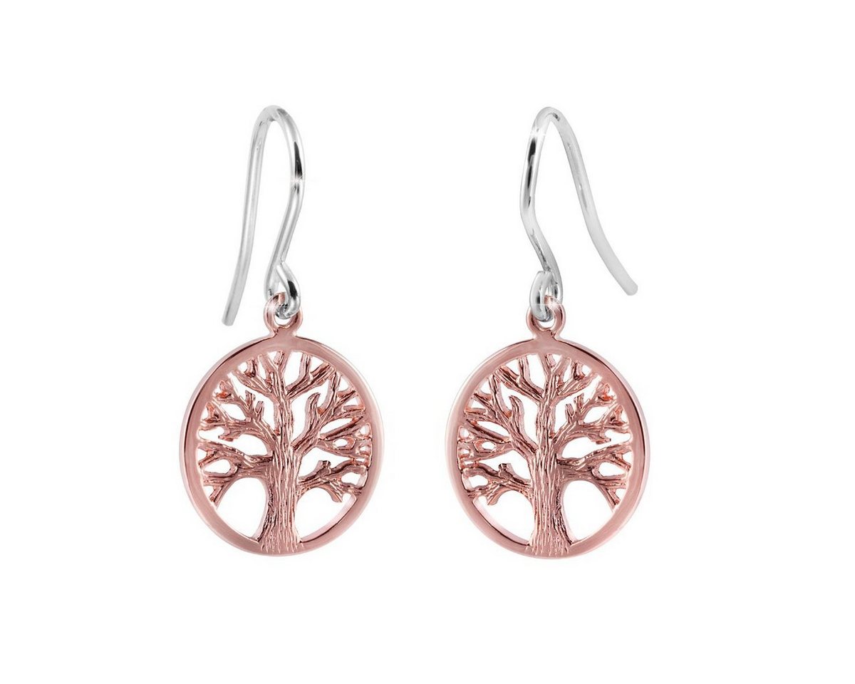 Materia Paar Ohrhaken Damen Rosegold Lebensbaum / Baum des Lebens bicolor SO-209, Sterlingsilber, rosevergoldet von Materia