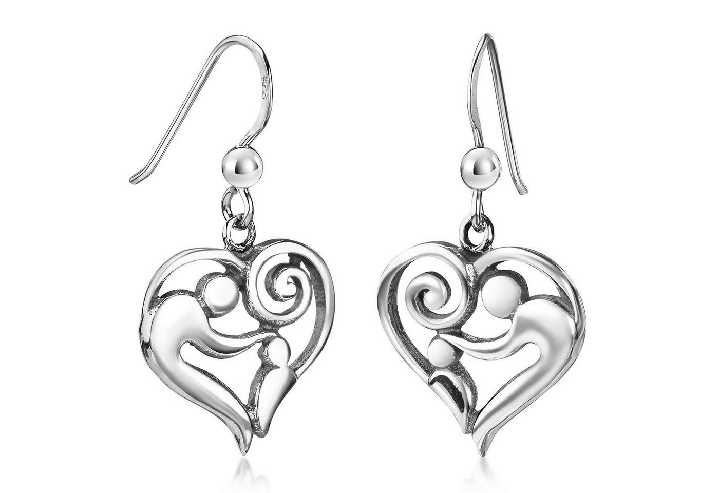 Materia Paar Ohrhaken Damen Silber  Mutter mit Kind " Herz antik SO-279, 925 Sterling Silber, oxidiert" von Materia