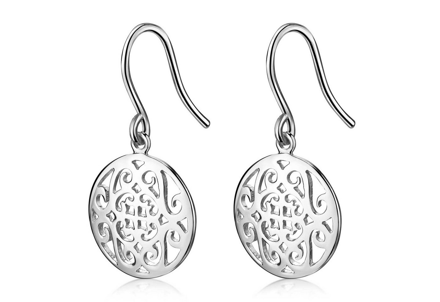 Materia Paar Ohrhaken Damen Silber Ornament Orientalisch Rund 15mm SO-58, 925 Sterling Silber, rhodiniert von Materia