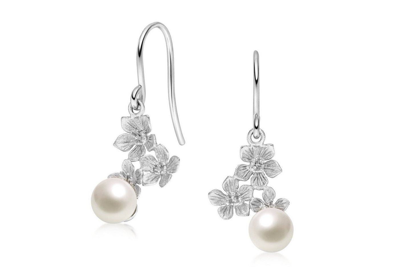 Materia Paar Ohrhaken Damen Silber Perlen Ohrhänger Blüten SO-54, 925 Sterling Silber, rhodiniert von Materia