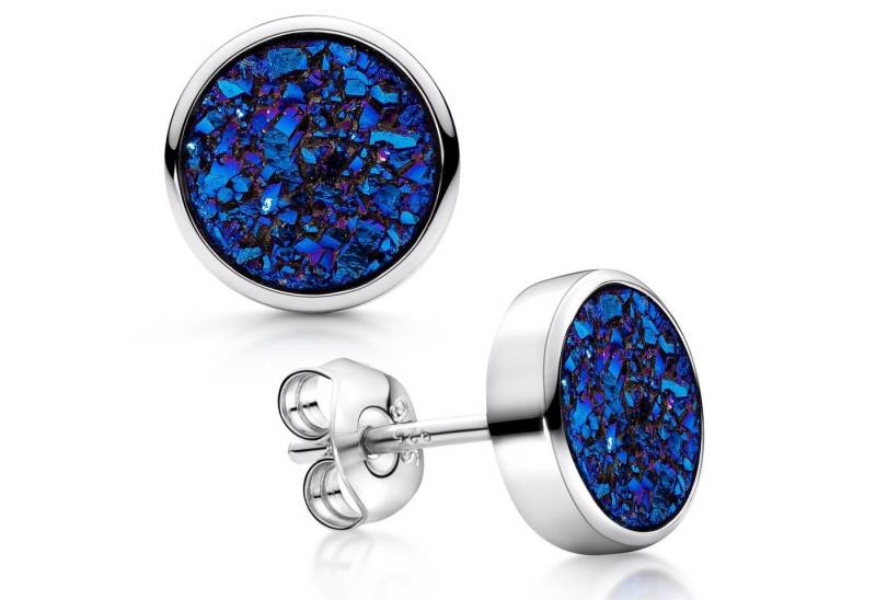 Materia Paar Ohrstecker Damen Glitzer Druzy Quarz Blau SO-74, Sterlingsilber, rhodiniert von Materia