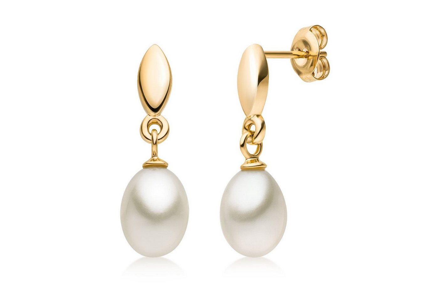 Materia Paar Ohrstecker Damen Perlen Ohrringe mit Süßwasserzuchtperlen GO-11, 333 Gelbgold von Materia