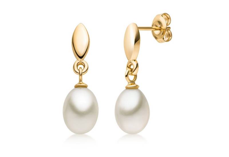 Materia Paar Ohrstecker Damen Perlen Ohrringe mit Süßwasserzuchtperlen GO-11, 333 Gelbgold von Materia