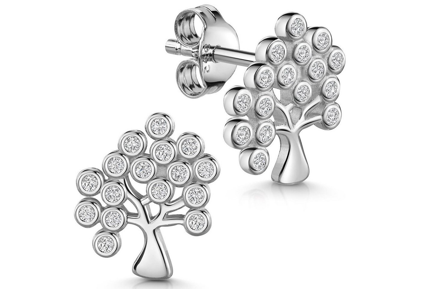 Materia Paar Ohrstecker Damen Silber Baum mit Zirkonia weiß SO-87, 925 Sterling Silber, rhodiniert von Materia