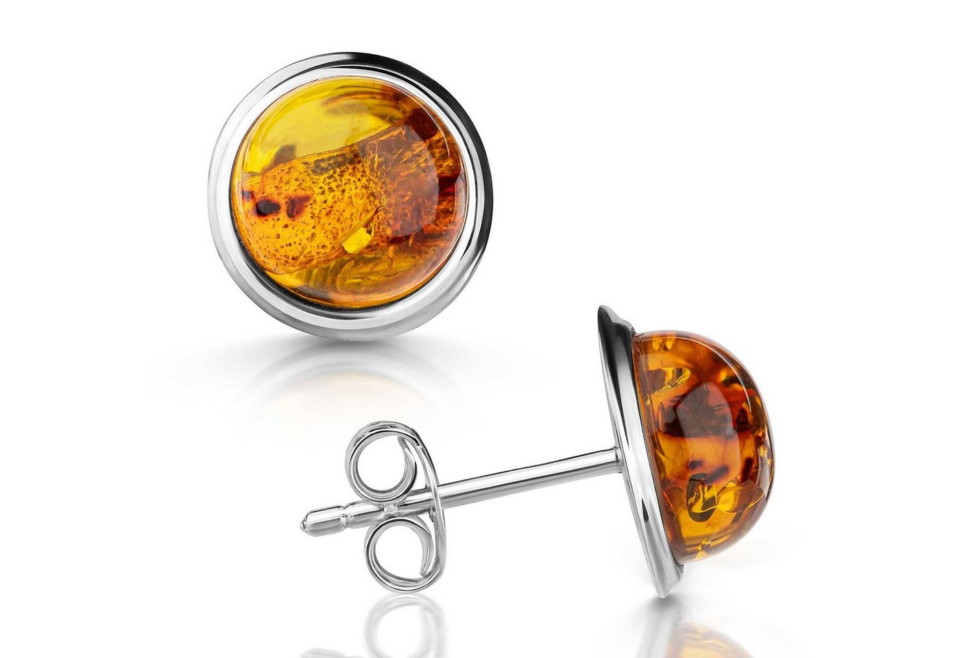 Materia Paar Ohrstecker Damen Silber Bernstein Orange Braun Ø10mm SO-501, 925 Sterling Silber von Materia