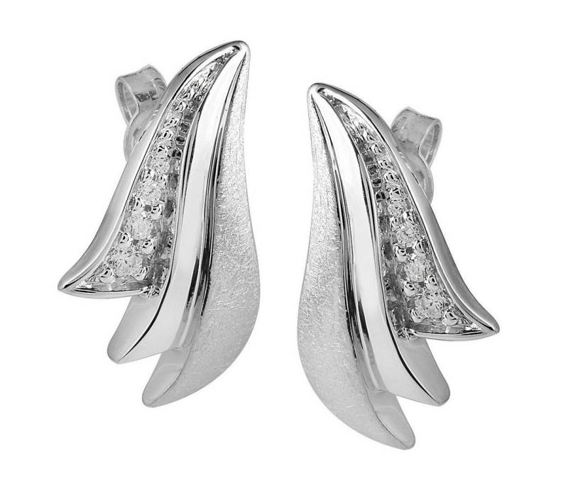 Materia Paar Ohrstecker Damen Silber Blatt Zirkonia matt gebürstet SO-168, 925 Sterling Silber, rhodiniert von Materia
