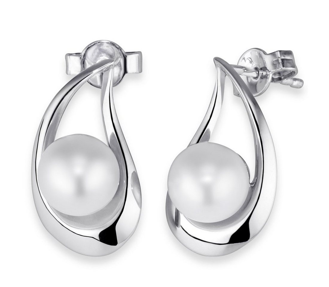 Materia Paar Ohrstecker Damen Silber Perlen weiß tropfenförmig SO-53, 925 Sterling Silber, rhodiniert von Materia