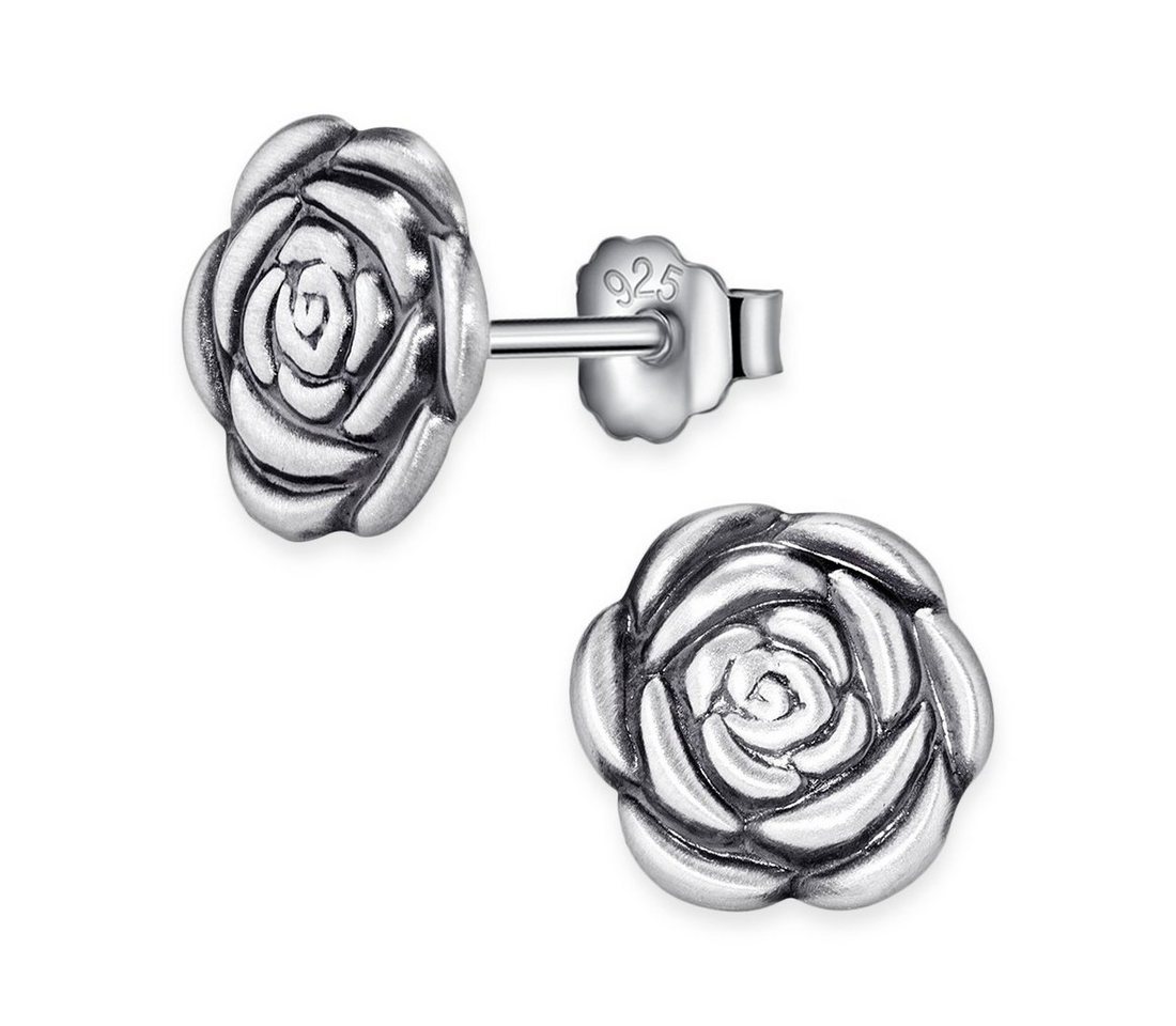 Materia Paar Ohrstecker Damen Silber Rosen Blüte antik Ø11mm SO-44, 925 Sterling Silber, geschwärzt von Materia