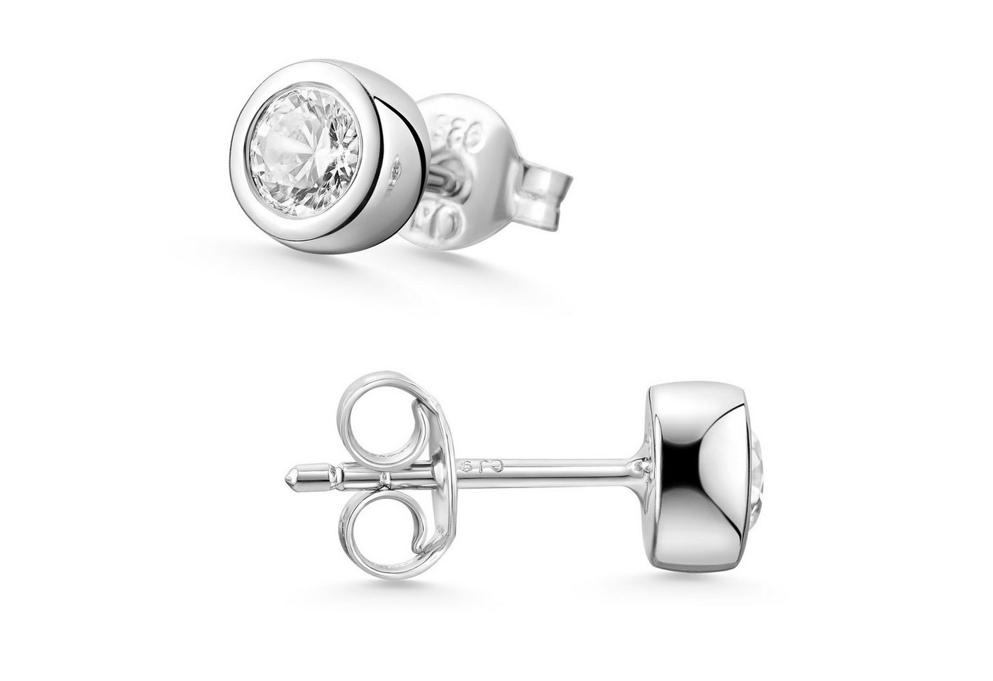 Materia Paar Ohrstecker Damen Silber Zirkonia Weiß Rund Ø4-7mm SO-378, 925 Sterling Silber, rhodiniert von Materia