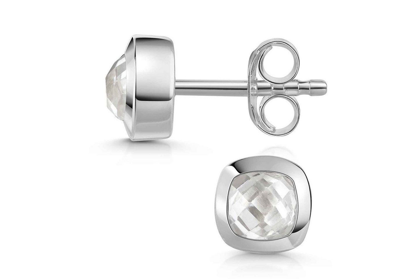 Materia Paar Ohrstecker Damen Zirkonia weiß facettiert quadratisch SO-340, 925 Sterling Silber von Materia