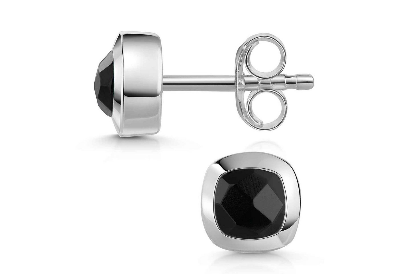 Materia Paar Ohrstecker Edelstein Onyx schwarz facettiert quadratisch SO-340, 925 Sterling Silber von Materia