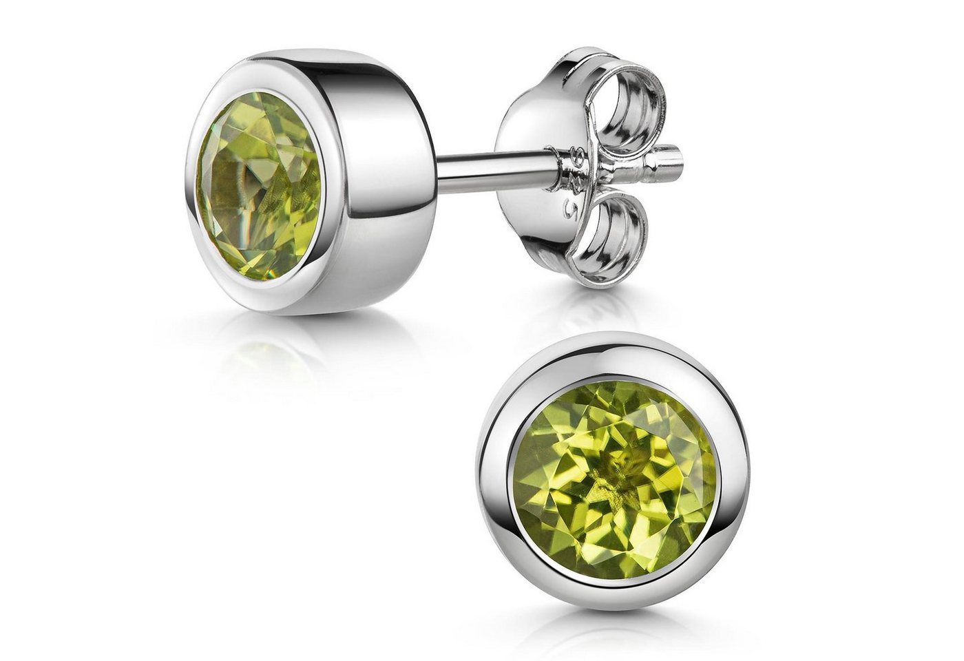 Materia Paar Ohrstecker Edelstein Peridot Grün klein Ø7mm SO-492, 925 Sterling Silber, rhodiniert von Materia