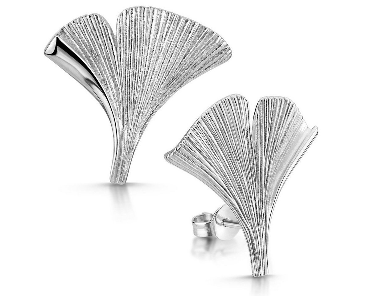 Materia Paar Ohrstecker Ginkgo / Gingkoblatt Damen SO-16, aus 925 Sterling Silber, rhodiniert von Materia