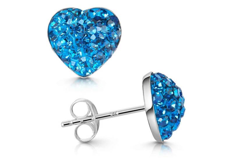 Materia Paar Ohrstecker Herz mit Kristall Steinen Blau Damen Mädchen SO-177, Fassung aus 925 Sterling Silber von Materia