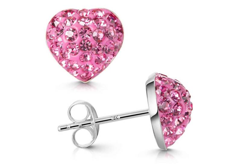 Materia Paar Ohrstecker Herz mit Kristall Steinen Rosa Pink Damen Mädchen SO-104, Fassung aus 925 Sterling Silber von Materia