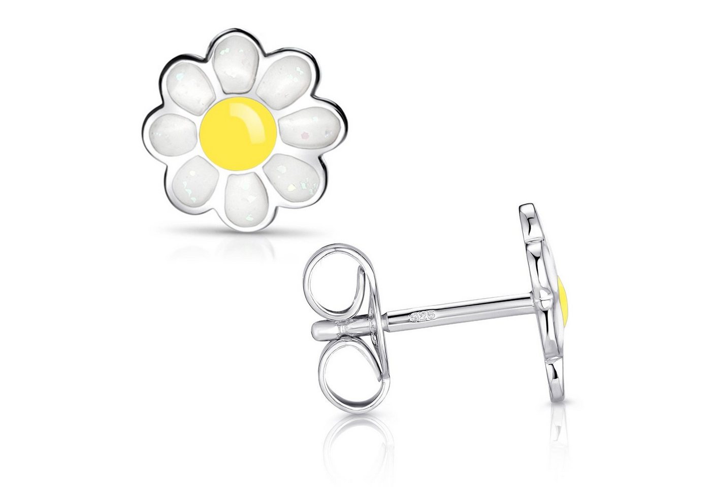 Materia Paar Ohrstecker Kinderohrringe Blume / Blüte Weiß Glitter SO-399, 925 Sterling Silber, rhodiniert von Materia