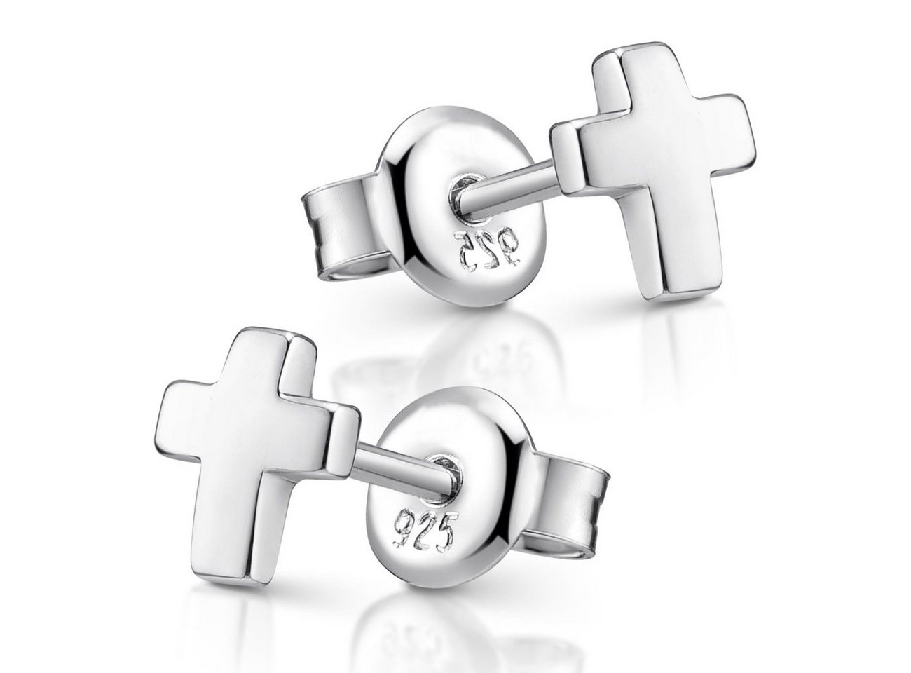 Materia Paar Ohrstecker Kreuz klein Damen Kinder SO-440, 925 Sterling Silber, rhodiniert von Materia