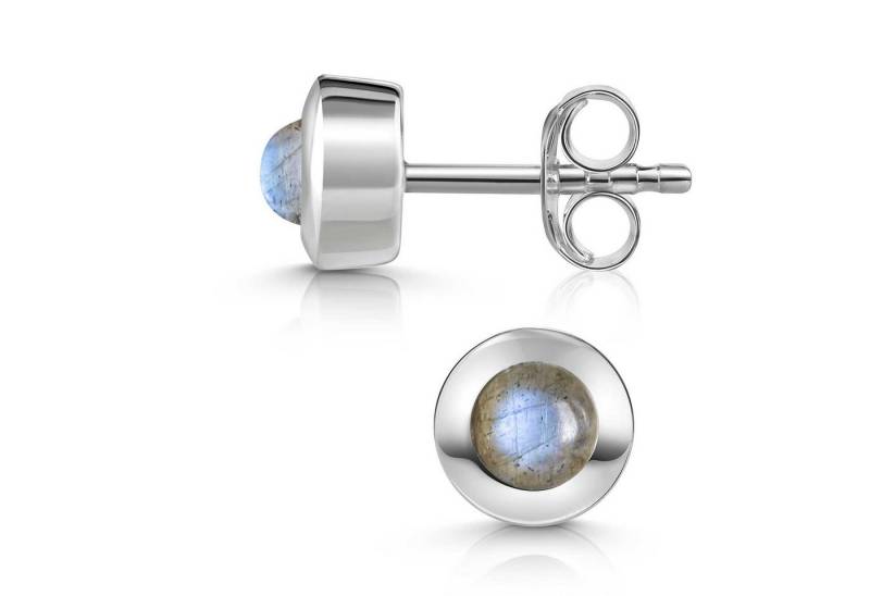 Materia Paar Ohrstecker Labradorit Edelstein Ohrringe Blau rund SO-207, 925 Sterling Silber von Materia