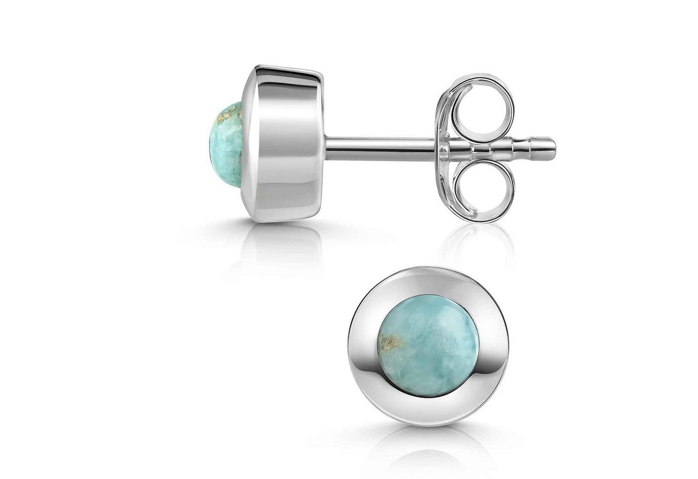 Materia Paar Ohrstecker Larimar Edelstein Ohrringe Türkis rund SO-207, 925 Sterling Silber von Materia