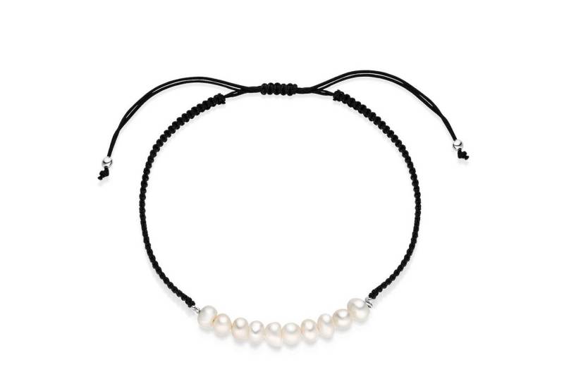 Materia Perlenarmband Schiebeknoten Armband mit Perlen Schwarz 16-23cm SA-44, Textilband aus Synthetik von Materia
