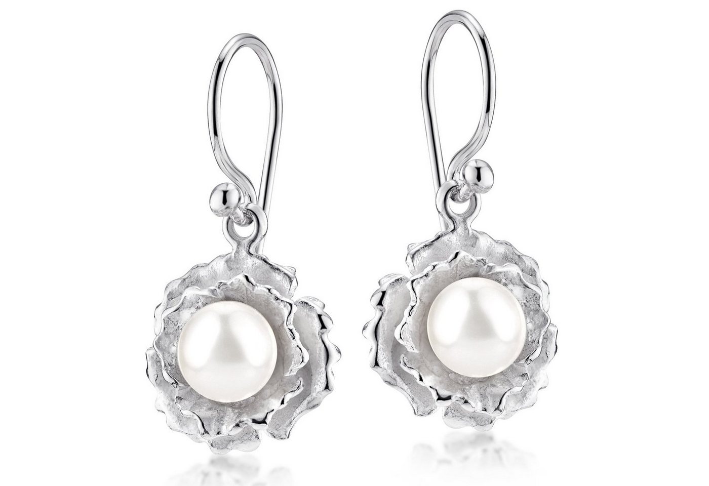 Materia Perlenohrringe Blume / Blüte creme-weiß SO-267, aus 925 Sterling Silber von Materia