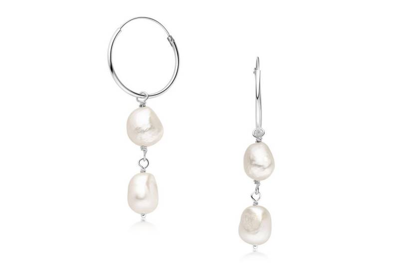 Materia Perlenohrringe Creolen mit Süßwasserzuchtperlen Weiß SO-457, 925 Sterling Silber von Materia