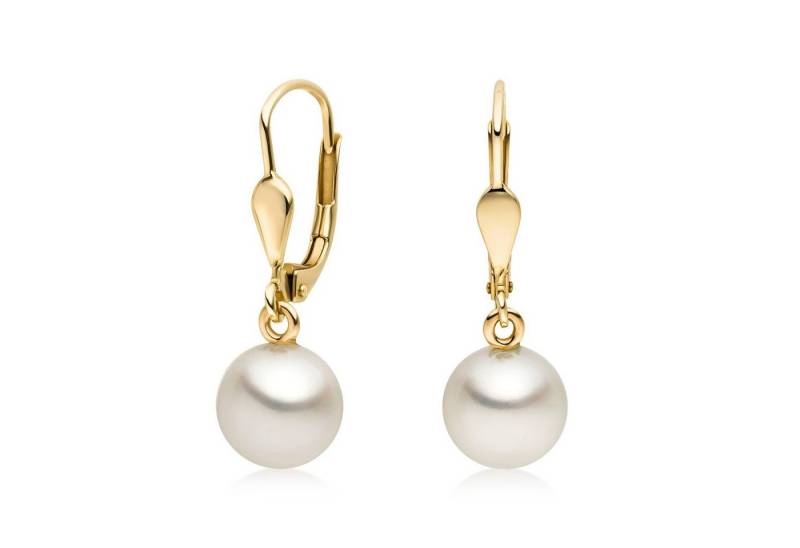 Materia Perlenohrringe Damen Süßwasserzuchtperlen Weiß mit Brisuren GO-12, Gelbgold 333 von Materia