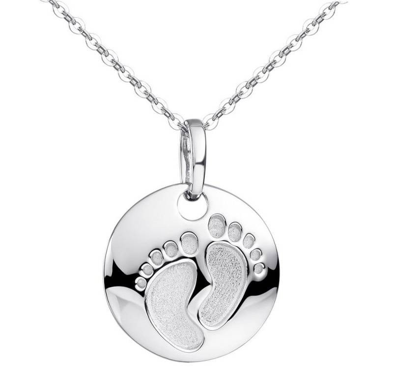 Materia Runder Anhänger Damen Silber Baby Füße Geburt KA-454, 925 Sterling Silber, rhodiniert von Materia