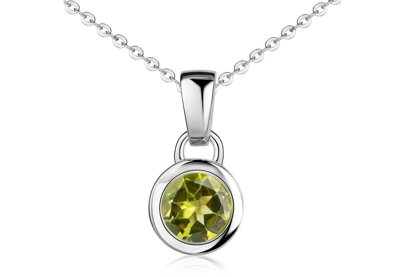 Materia Runder Anhänger Damen Silber Edelstein Peridot Grün Ø8mm KA-505, 925 Sterling Silber, rhodiniert von Materia