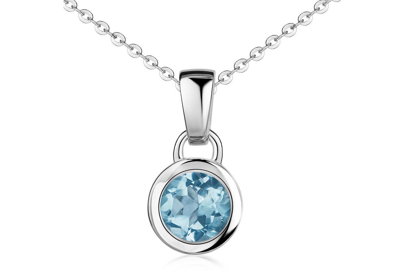 Materia Runder Anhänger Damen Silber Edelstein Topas Hellblau Ø8mm KA-505, 925 Sterling Silber, rhodiniert von Materia