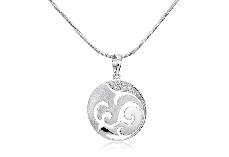 Materia Runder Anhänger Damen Silber Ornament Anhänger Zirkonia Ø23mm KA-455, 925 Sterling Silber, rhodiniert von Materia