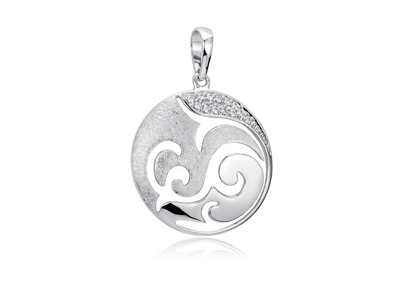 Materia Runder Anhänger Damen Silber Ornament Anhänger Zirkonia Ø23mm KA-455, 925 Sterling Silber, rhodiniert von Materia