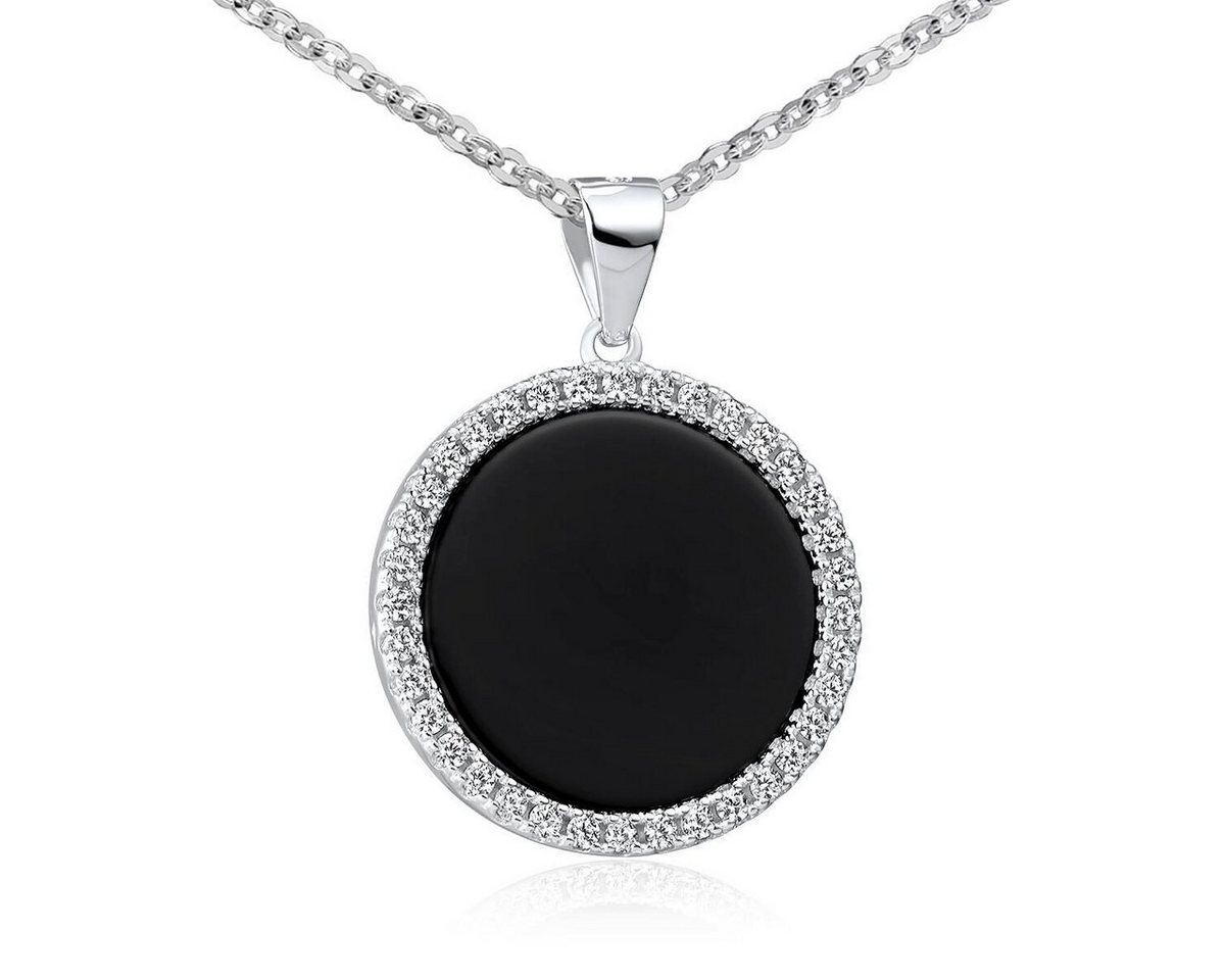 Materia Runder Anhänger Damen Silber Zirkonia Edelstein Onyx Schwarz Ø18mm KA-456, 925 Sterling Silber, rhodiniert von Materia