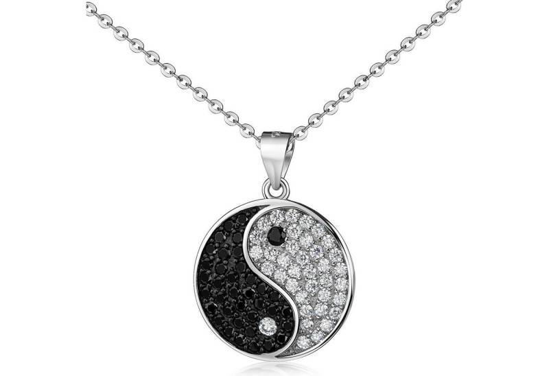 Materia Runder Anhänger Damen Yin Yang Zirkonia Weiß Schwarz KA-509, 925 Sterling Silber, rhodiniert von Materia