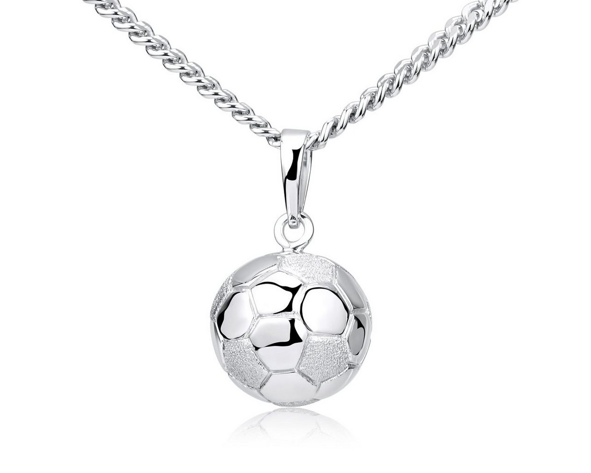 Materia Runder Anhänger Fußball 3D Ball Sport Hochglanz KA-461, 925 Sterling Silber, rhodiniert von Materia