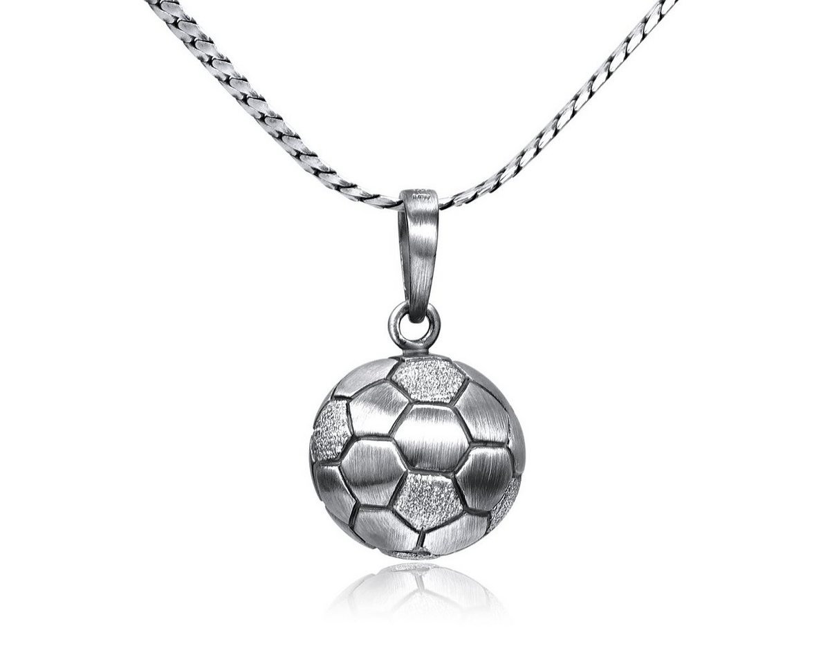 Materia Runder Anhänger Fußball 3D Ball Sport antik geschwärzt KA-461, 925 Sterling Silber, oxidiert von Materia