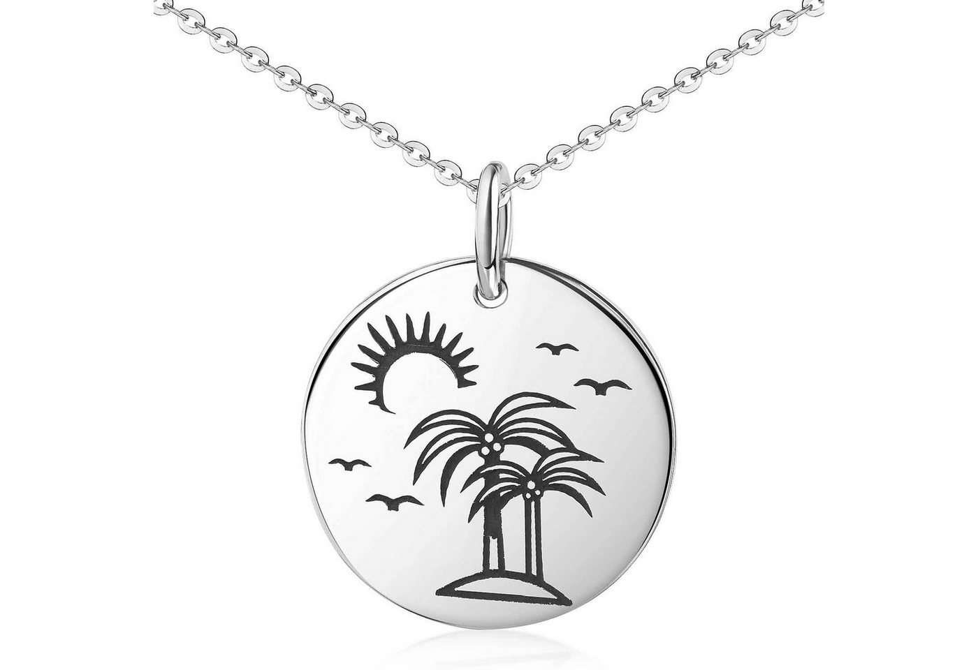 Materia Runder Anhänger Palmen Insel Sonne Urlaub Ø15mm KA-24, 925 Sterling Silber Materia Runder Anhänger Palmen Insel Sonne Urlaub Ø15mm KA-24, 925 Sterling Silber von Materia