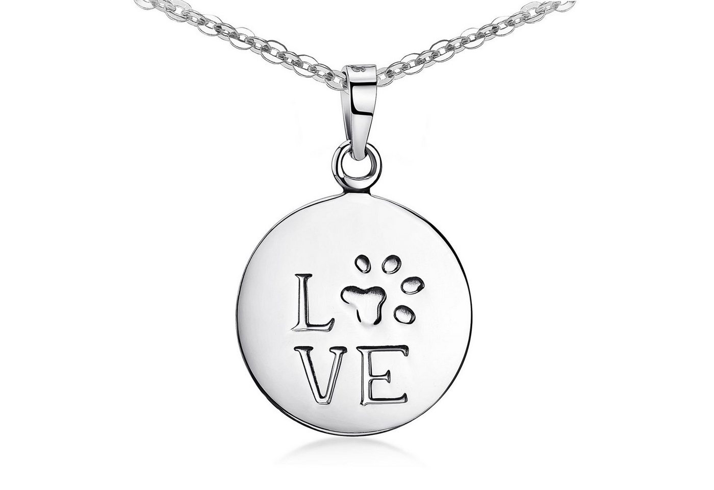 Materia Runder Anhänger Silber Schriftzug Love mit Tierpfote KA-270, 925 Sterling Silber von Materia