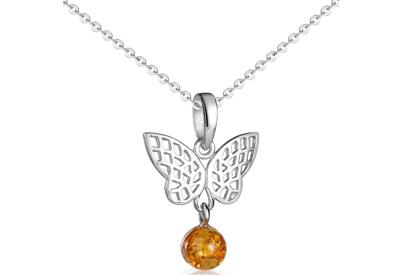Materia Schmetterlingsanhänger Damen Silber Schmetterling Bernstein Braun Orange KA-487, 925 Sterling Silber von Materia