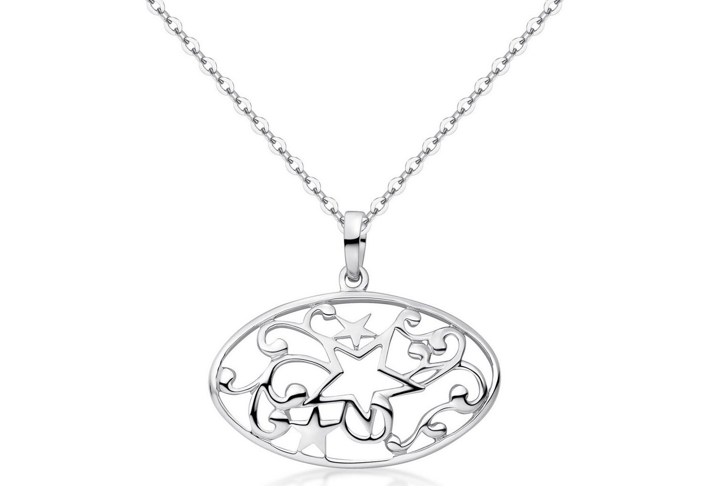 Materia Sternanhänger Silber Sterne Ranken Cut-Out oval KA-381, 925 Sterling Silber, rhodiniert Materia Sternanhänger Silber Sterne Ranken Cut-Out oval KA-381, 925 Sterling Silber, rhodiniert von Materia
