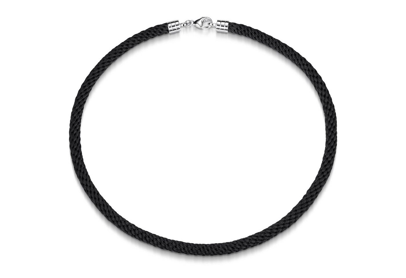 Materia Textilband Textilkette Kordel geflochten Schwarz Polyester K51, Verschluss aus 925 Sterling Silber von Materia