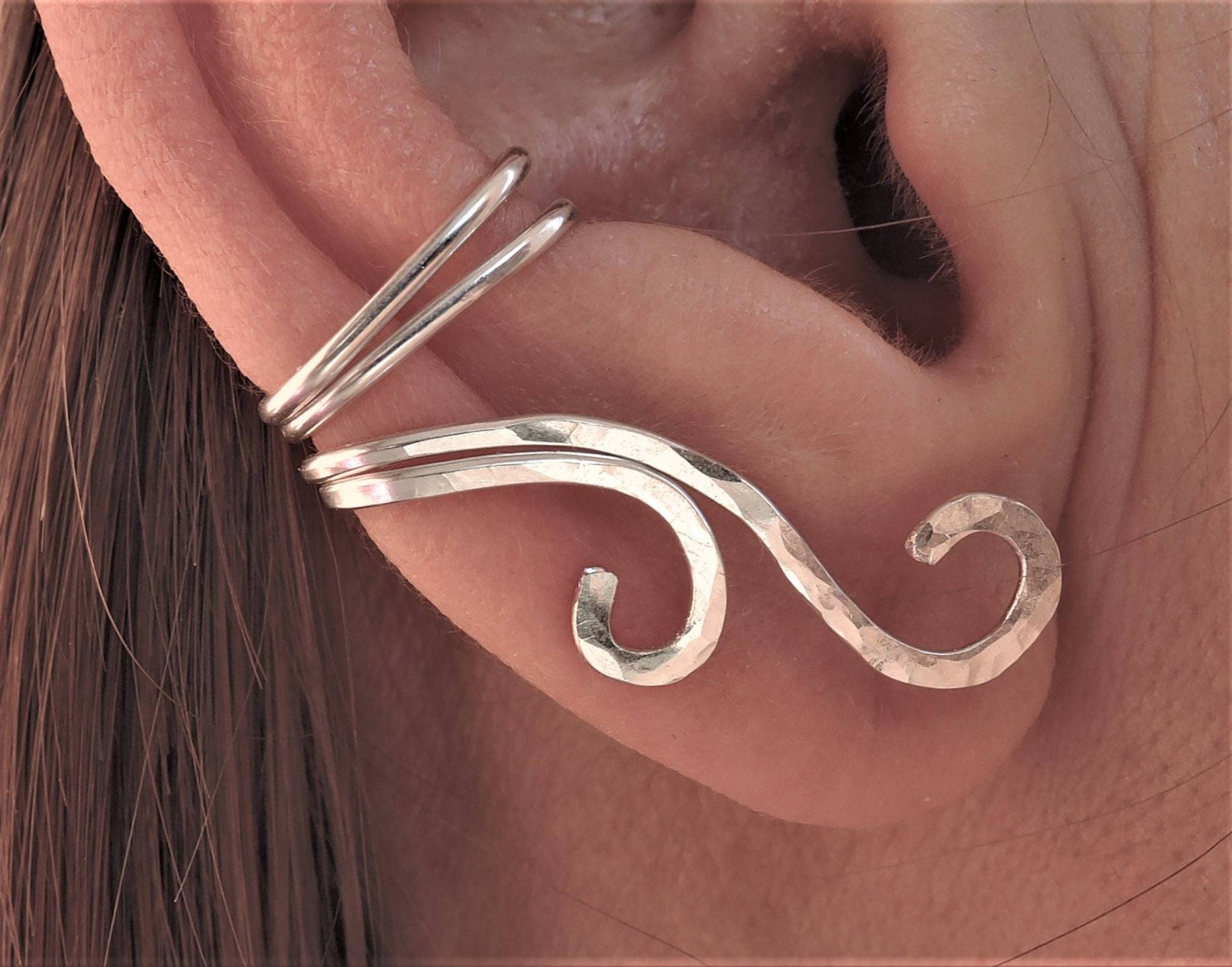 Silber Ohrmanschette/Wrap Clip Sterling 925 Messing Kupfer Gehämmert Lockenschwärmer Kletterer Elegante Gewellte Boho von MateriaMorfosi