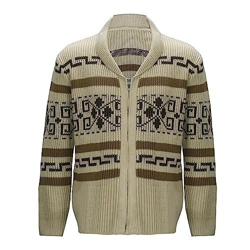 Jeffrey The Dude Kostüm Cardigan Pullover Erwachsene Herren Langarm Schalkragen Strick Reißverschluss Cardigan Pullover, Beige, 3X-Groß von Materuis