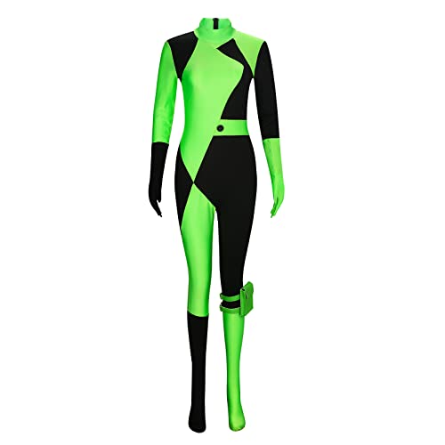 Shego Kostüm Bodysuit Damen Kim Mögliche Cosplay Outfits Reißverschluss Halloween Elastischer Spandex Jumpsuit Erwachsene Größe (M) von Materuis