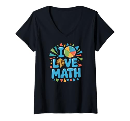 Damen I Love Math Bunte geometrische Grafik T-Shirt mit V-Ausschnitt Damen I Love Math Bunte geometrische Grafik T-Shirt mit V-Ausschnitt von Math Enthusiast Geometric Fun Design
