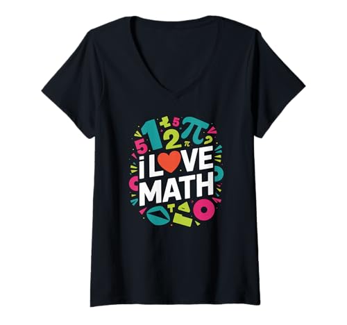 Damen I Love Math Bright Numbers Geometrie Pi T-Shirt mit V-Ausschnitt Damen I Love Math Bright Numbers Geometrie Pi T-Shirt mit V-Ausschnitt von Math Enthusiasts Fun Geometry Algebra
